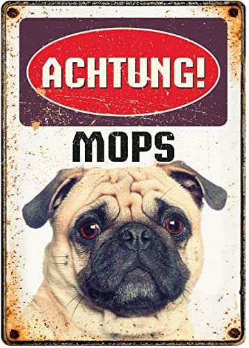 Plenty Gifts Metallschild Vintage Achtung Mops