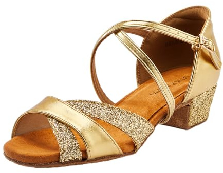 missfiona Girls Ballroom Dance Shoes Glitter Latin Shoes | Kids,3.5cm Low Heels, Salsa,Beginner,Practice