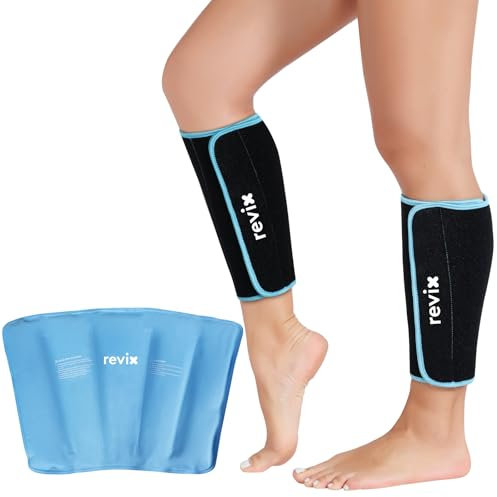 REVIX Lot de 2 Pack de gel pour mollet et tibia pour blessures, réutilisable manchon de compression pour la thérapie par le froid, pour les gonflements, les ecchymoses et les entorses