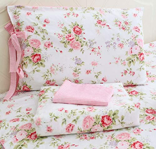 Helthep Pink Floral Bedding Sheet, Set Extra Soft 100% Cotton Sheet Set, Antique Rose Printed Bed Sheet Set, 600 Thread Count Sheet and Pillowcase 4-Piece Queen Size