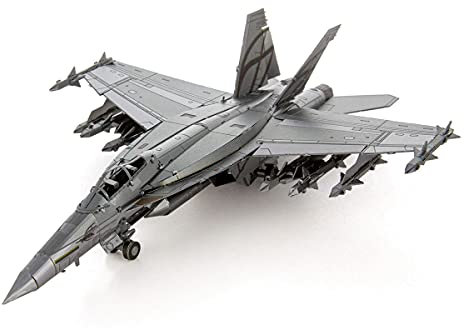 Fascinations MMS459 Metal Earth Metallbausätze - Kampfflugzeug F/A-18 Super Hornet™, lasergeschnittener 3D-Konstruktionsbausatz, 3D Metall Puzzle, DIY Modellbausatz mit 2 Metallplatinen, ab 14 Jahre