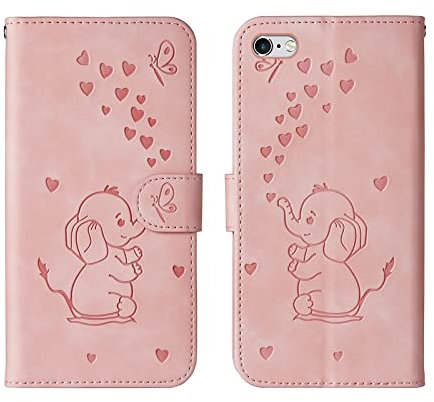 Bartern Flip Case for iPhone 6 Plus/iPhone 6s Plus,Cute Elephant PU Leather Folio Flip Wallet Phone Case Cover with Card Holder Magnetic Closure and Stand Feature for iPhone 6 Plus/6s Plus,Pink