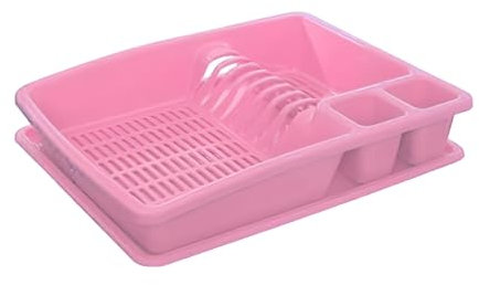 ECO Large Plastic Dish Drainer Rack with Drip Tray | Heavy Duty Sturdy Dish Rack for Kitchen Countertop | Pink Dish Drainer for Efficient Kitchen Organization & Cutlery Placement (Pink)