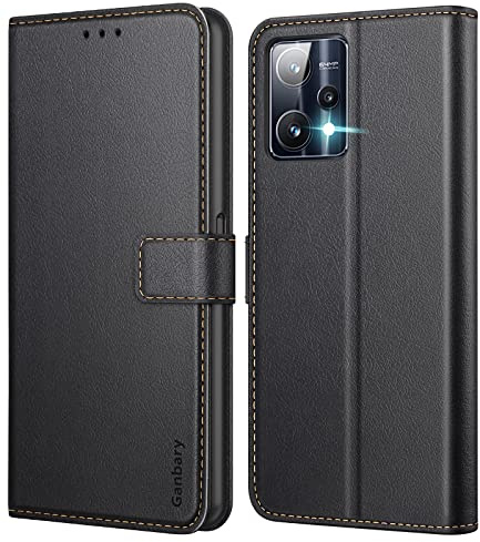 Ganbary Handyhülle für Realme 9 Pro Hülle, Premium Leder Tasche Flipcase [Kartenschlitzen] [Magnetverschluss] [Standfunktion] kompatibel mit Realme 9 Pro Schutzhülle, Schwarz