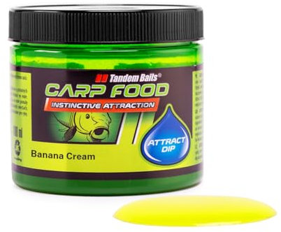 Tandem Baits Carp Food Attract Dip Bananencreme, Karpfen Angeln ohne Mühe, Köder zum Große-Fische-Angeln, Karpfenzubehör für Profis & Hobby-Angler 100 ml