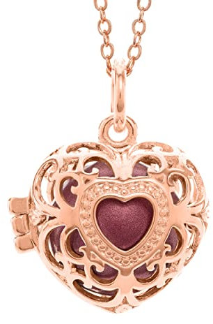 PYA Heartsoldier Engelsrufer Kette mit Anhänger und Klangkugel in Rose Gold 45cm in | Individueller Damen Schmuck aus Herz - Kettenanhänger, Schutzengel- Halskette und Farbkugel. (Rot)