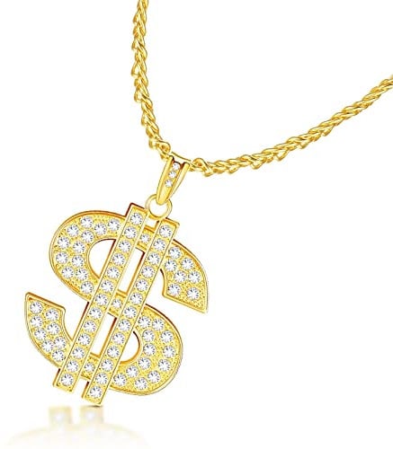 letcdfer Fancy Dollar Sign Necklace - Dollar Chain, Dollar Sign Gold Necklace with Diamonds, Gold Chain with Rhinestones for Rapper Accessories Digger Costume Men & Women