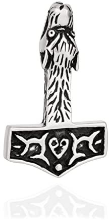 NKlaus Kettenanhänger Thors Hammer mit Wolf 925 Silber 34x22mm Wikinger Silberanhänger 10246