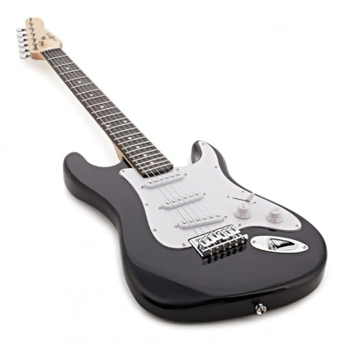 Gear4music Guitare Électrique 3/4 Noire pour Débutants Enfants 8-12 Ans