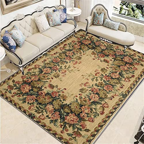 AU-OZNER Le Tapis du Salon Lavable en Machine Tapis Rose pâle, Tapis de Sol Simple Anti-poussière et Anti-acariens avec Motif Floral Grand Tapis Salon, Rose pâle, 120x160cm