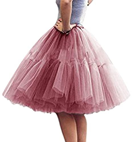 Minetom Tutu Dance Année 50 Classique Jupe Ballet Courte en Tulle Jupon Jupe Vintage Couleurs Variées Bouffante Jupe pour Soirée Party Mariage Cocktail A Rose Foncé One Size