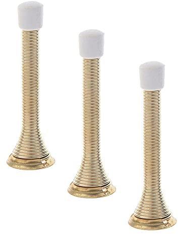3 Stück Feder-Türstopper, biegbare Metall-Türstopper mit Gummi-Stoßstangenspitzen und Schrauben-Basis zum Schutz von Wänden und Türen – Gold