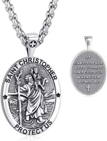 CELESTIA Heiliger Christophorus Anhänger Kette Silber 925 Talisman Schmuck Herren Damen Christliche Geschenke Glücksbringer Mann, Viel Glück Geschenke für Reisende Fahranfänger