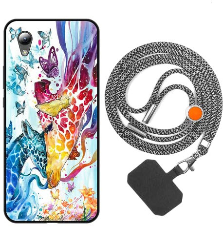 vingarshern Handyhülle Kompatibel mit ZTE Blade A31 Lite Hülle Silikon mit Aesthetic Muster,Stoßfest Schutzhülle mit Kordel,Weich Bumper Case mit Handykette/Umhängeban,Giraffe