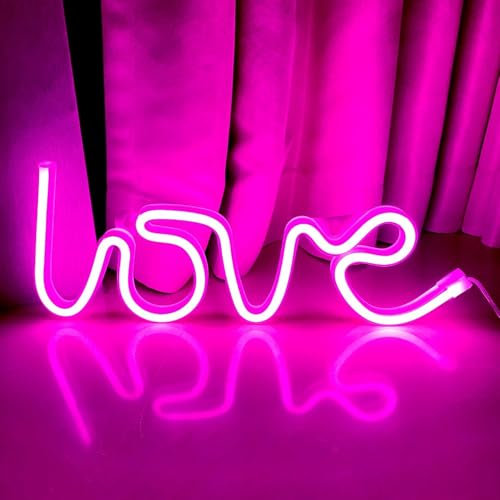 BringLuck2U Love Enseigne au Néon Néon Lumière pour mur Décor, USB ou Batterie LED Rose Néon Lumières Art Mur Décoratif Néon Signe pour Bébé Chambre Décoration Murale pour Fête de Mariage Cadeau