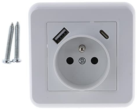 Sharplace Prise Murale, Prise Electrique Murale avec Type-C et USB 5V/2100mA, Prise Encastrable Blanche avec Port de USB Pratique et Manialble