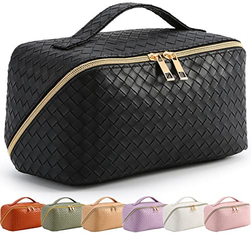 Bestash Reise Kosmetiktasche Damen mit Großem,Tragbare Reise Make Up Tasche,Wasserdichter Schminktasche kulturtasche mit Trennwand Tasche Organizer (Elegantes Schwarz)