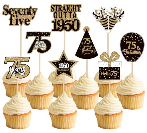 Xsstarmi 36 Pack Happy 75th Birthday Cupcake Toppers Double Sided Seventy Five Hello 75 Straight Outta 1950 Cupcake Picks 75 Fabulous Cheers to 75 Years Cake Decorations for 75th Birthday Party