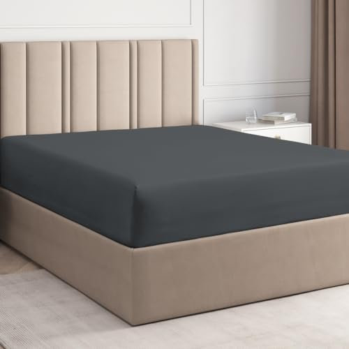 Spannbettlaken 90x190cm - Tiefes Spannbetttuch für Matratzen bis 30cm Höhe (12) - Weiche Gebürstete Mikrofaser - Knitterfrei, Schrumpf- & Farbbeständig - Oeko-TEX Zertifiziert Dunkelgrau Bettlaken