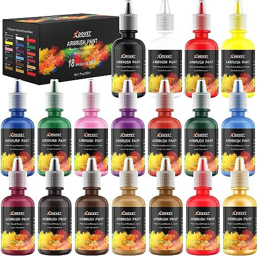 XDOVET Model Making Paints Airbrush Set 18 colores/30ml, la pintura para aerógrafo incluye colores metálicos, mates y neón, modelos resistentes al agua y de secado rápido para artistas