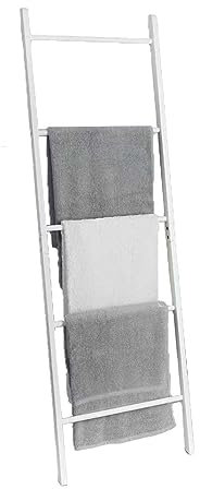 Fizporium 5 Rungs Hooks Tall Wooden Blanket Towel Ladder for Stylish Bathroom Organization - Ideal for Bathrooms, Spas, and More_W47 x H150cm