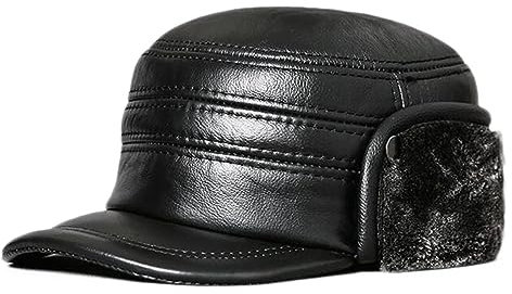 Herren Leder Fliegermützen mit Ohrenschutz Schirmmütze Winter Mützen Warm Baseball Kappe Trappermütze Kunstfellmütze
