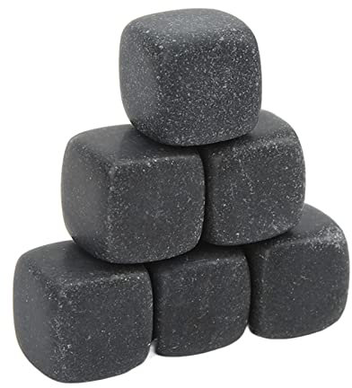 Basalt-Whisky-Steine-Set, Eisgranulat, Eisstein, Brandytequila, Schwarzer Whiskey-Stein, Whiskey-Eis, Weinstein, Chillrocks, Chillen (6)