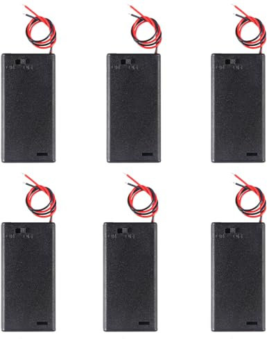 6PCS AA Battery Holder with Cover AA Battery Holder Case with ON/Off Switch 1.5V, 2 x 1.5V Series DIY Battery Storage Boxes, 2 Slots Black Plastic Batteries Case for AA Battery