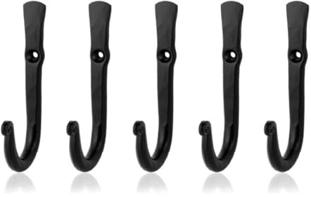 Fayesia Ganci decorativi da parete per appendere cappotti, asciugamani, borse, chiavi e altro ancora, adatti per interni ed esterni, in ferro battuto, viti incluse, set da 5 (dritti)