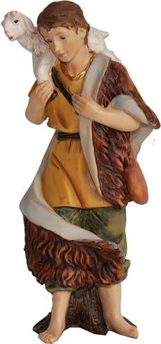 FADEDA Hirte mit Schaf auf Schulter/Höhe:11 cm/handbemalt/detailgetreue Krippen Figuren - Weihnachten Tisch Dekoration Krippe Zubehör