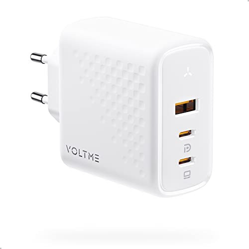 VOLTME Caricatore 100W USB-C GaN III per Laptop Caricatore Rapido Bianco, Presa usb c 3-port per iPhone 15, MacBook Pro/Air, iPad Pro, Samsung Galaxy S23 Ultra S22 e dispositivi USB-C