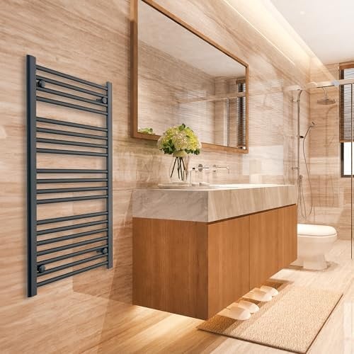 600mm Wide 1000mm High Black Heated Towel Rail Straight Flat Bathroom Warmer Radiator Rack Central Heating Turkish Zone (600mm x 1000mm)