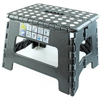 4DOOR Tritthocker/Klapphocker 22 cm hoch/bis zu 150 kg belastbar, leicht faltbar, schwarz/weiß