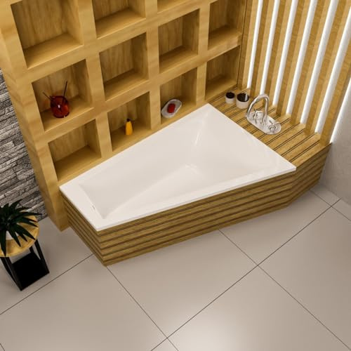 ECOLAM Badewanne RITA 160x100cm RECHTS Eckwanne Trapezform Styropor Ablauf | Trapezbadewanne direkt vom Hersteller Styroporverkleidung zum Befliesen Ablauf Alcaplast Füße Silikon Set echtes Acryl