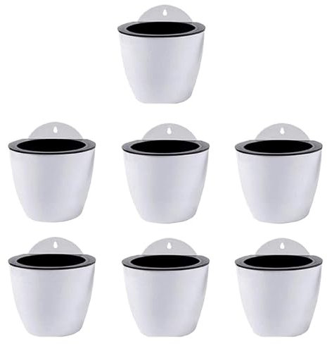 osiuujkw Macetas de plástico para Colgar en la Pared de Amplia aplicación, con Resina de Primera Calidad, Maceta para Plantas y Flores, fácil instalación, 7 Uds, Blanco 110