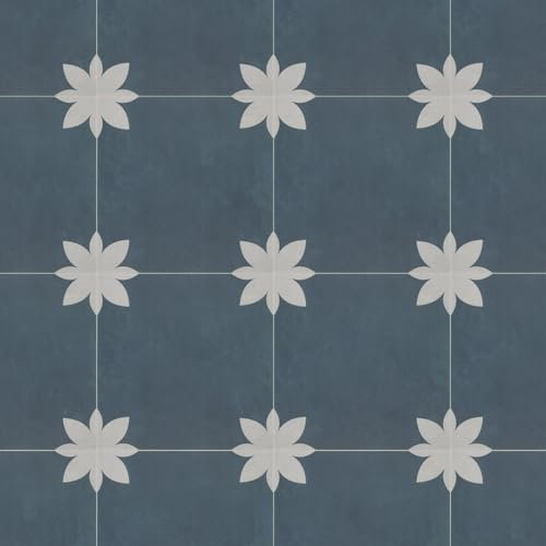 Inno Stickers Piastrella autoadesiva per pavimenti e pareti, in vinile SPC, 22,7 x 22,7 cm, motivo a fiori blu, 16 piastrelle, 2,4 m quadrati.