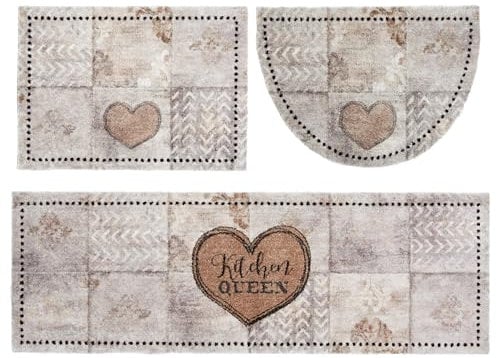 Astra Flauschige Sauberlaufmatte - Pure & Soft - Patchwork 3er Set: 50x70 eckig & halbrund und 50x150 cm - Waschbarer Küchenteppich innen - Türmatte weich