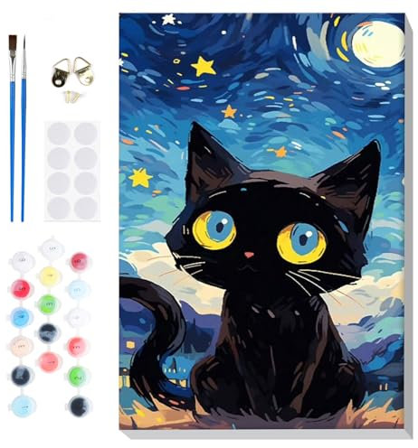 Lxmsja Pintar por Numeros Adultos Gato con Marco, DIY Cuadros para Pintar por Números, Pintar con Numeros Adultos Lienzos, Pintura Acrilica Manualidades Decoracion Hogar Pared 20x30cm