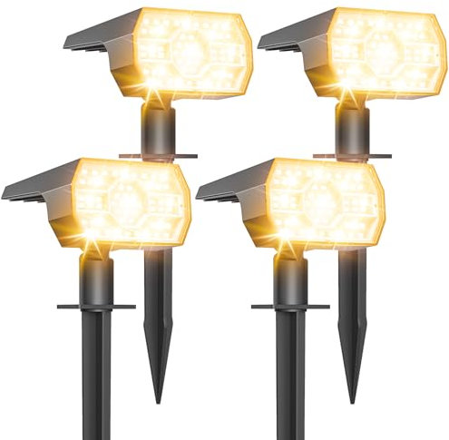 SUNKENET 4Pcs Faretti Solari a Led da Esterno, 56 LED 3 Modalità di Luminosità Lampade Solari da Giardino Potenti con Impermeabile IP65, Faretti Solari da Esterno per Cortile, Patio, Vialetto, Alberi