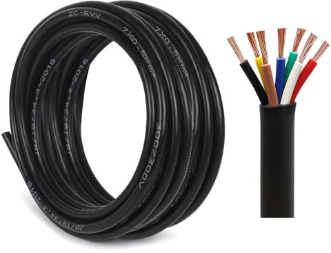 Yinaolan Cavo a 7 conduttori per rimorchio 5m 7 Fili x 0.5 mm² Cavo per rimorchio a 7 conduttori Nero per Caravan Camion Industria