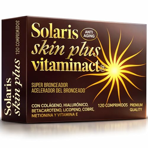 Acelerador del Bronceado con Betacaroteno – Pastillas Bronceadoras – El Único con Colágeno y Ácido Hialurónico – Licopeno, Vitamina E, Cobre y Selenio – 120 Comprimidos – Solaris Skin Plus