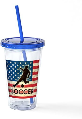 CafePress Grunge USA Soccer 16 oz Insulated Straw Tumbler with Lid