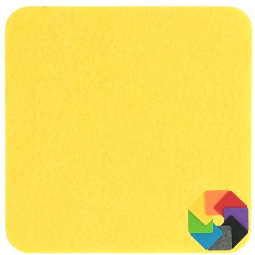 Design Filz Untersetzer eckig - 25x25cm in gelb für Glas, Getränke, Bar, Tasse, Vase