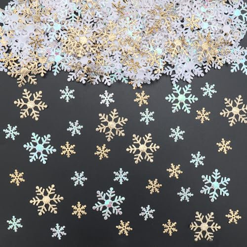 400 Stück Schneeflocken Deko Konfetti Gold,Streudeko Weihnachten Deko,Tischdeko Weihnachten Winter deko Schneeflocke Konfetti,Frozen Geburtstagsdeko,Winterdeko Confetti für Hochzeit,Geburtstag,Neujahr
