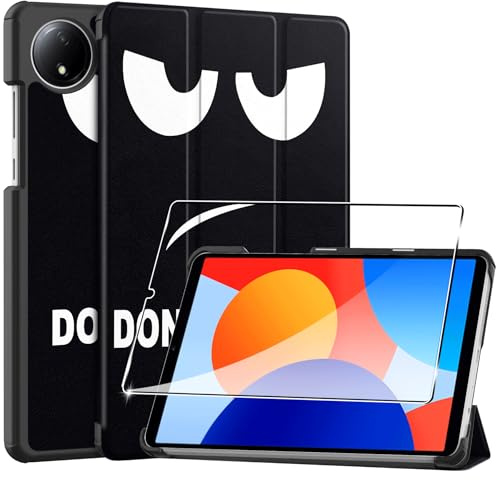 Heioloo Custodia per Xiaomi Redmi Pad SE 8.7 Cover in Pelle Case, + [1 Pezzi] Vetro Temperato Pellicola Protettiva [Auto Svegliati/Sonno][Supporto Funzione ] [Anti-Scratch] occhio grande
