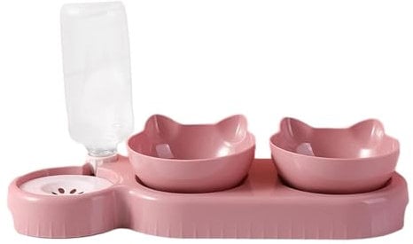 Ciotola per cani - Abbeveratoio automatico per gatti con ciotola, Ciotola per animali inclinata con distributore d'acqua integrato, Cibo e acqua per gatti, Ciotola combinata, Bottiglia d'acqua per ani