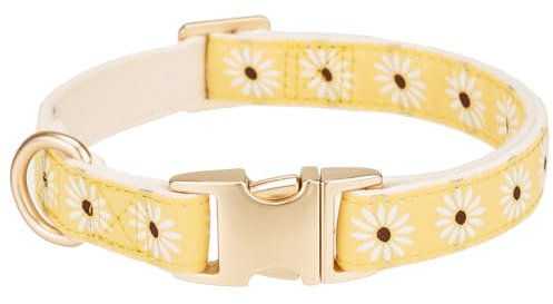 YUDOTE Hundehalsband aus weichem Cord mit Jacquard-Band, Hochwertig Gemustert Blumenmuster für Kleine Hunde den täglichen Gebrauch, Gelb