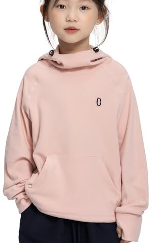 Rolanko Felpe con Cappuccio in Pile per Ragazze Maniche Lunghe Pullover con Cappuccio Leggero e Confortevole con Tasca, Abbigliamento Sportivo Caldo per Bambini, Rosa Corallo, 7-8 Anni, 130