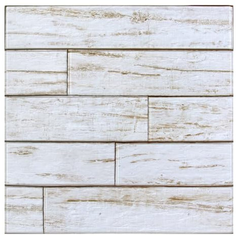Commomy Lot de 10 Blanc Panneaux Muraux 3D Autocollant Bois imitation, 30 x 30 cm, Panneaux Muraux en PVC Décoration Murale Intérieure