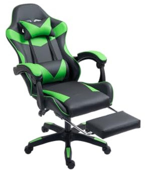 Home Treats Gaming Chair Leather with Footrest, Black & Green - Computer Chair with Massage Added Lumbar Support, Height Adjustable Gaming Chair with 360° Rotating Seat (Black & Green)